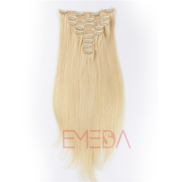 EMEDA 100% real human hair clips in hair extensions blonde staright hair HW070
